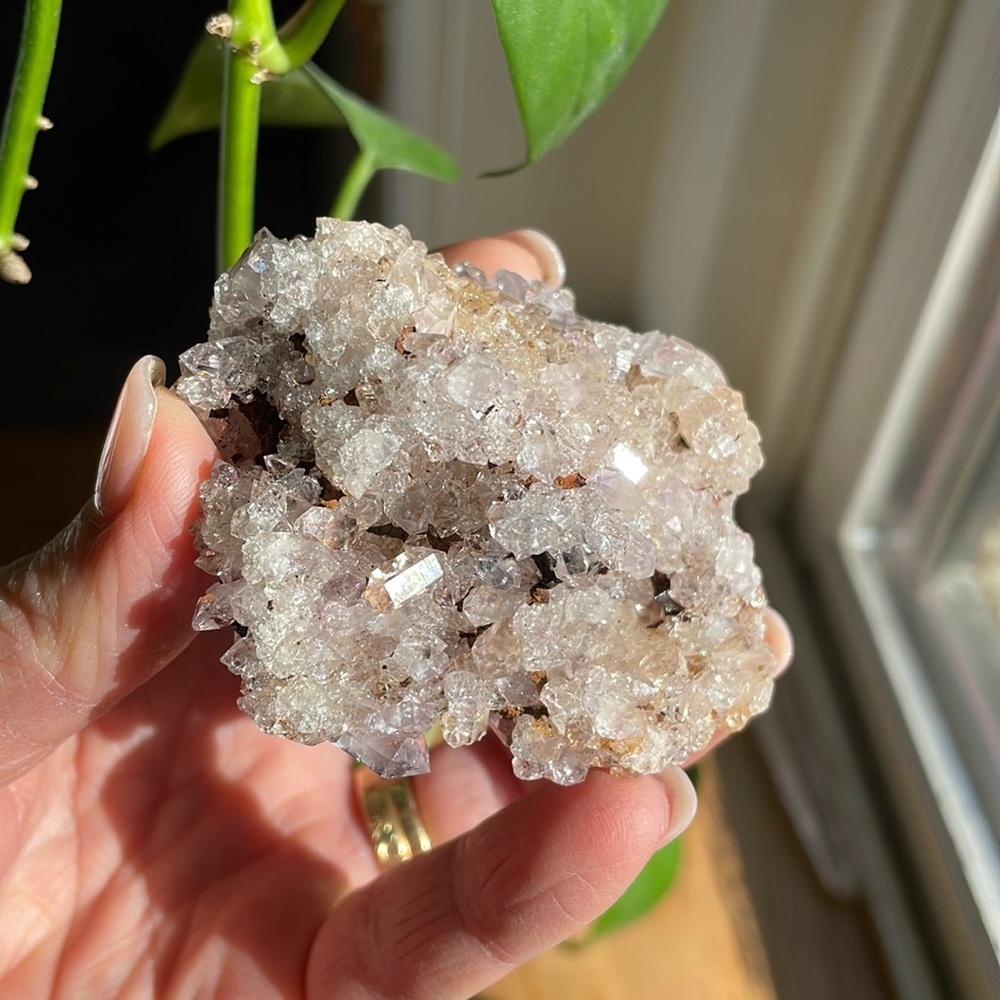 Highly complex lavender pink Quartz amethyst cluster with hematite!
